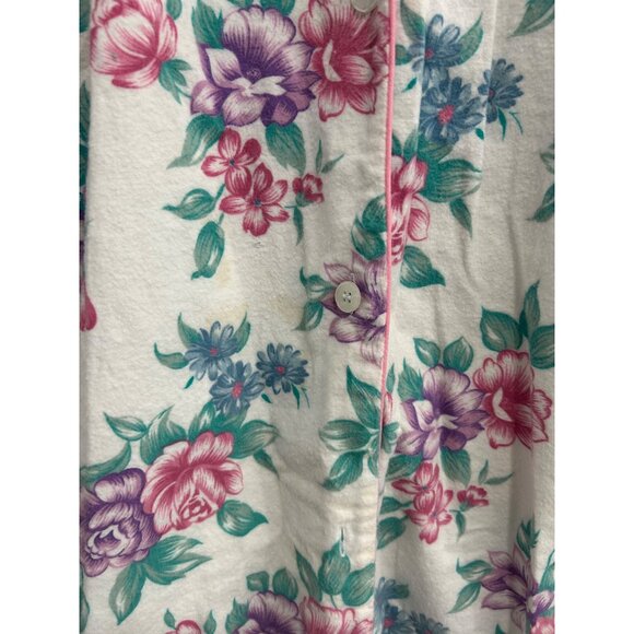 Stan Herman Floral Button-Up Nightgown 3/4 Sleeves Cotton Size M - Picture 5 of 9